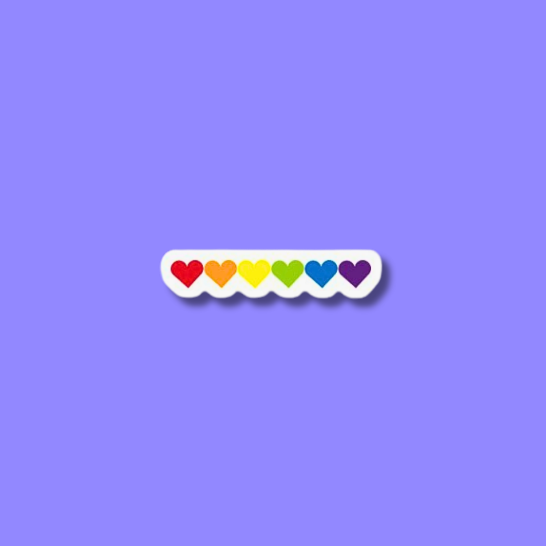 Colourful and vibrant gay pride sticker featuring inclusive symbols and LGBTQ+ pride colours : heartbeat of pride 