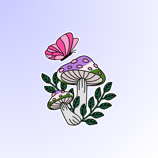 Genderqueer Mushroom & Butterfly Sticker