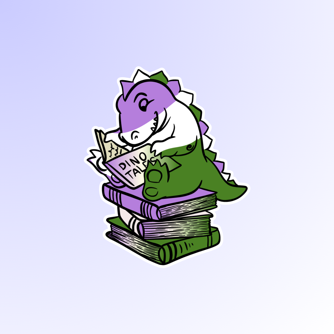 Genderqueer Dino Reading Sticker