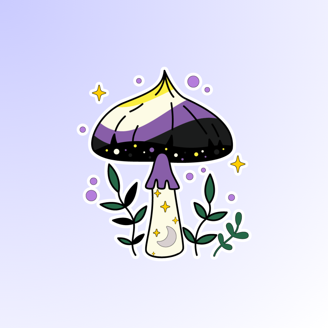 Nonbinary Moonlit Mushroom Sticker