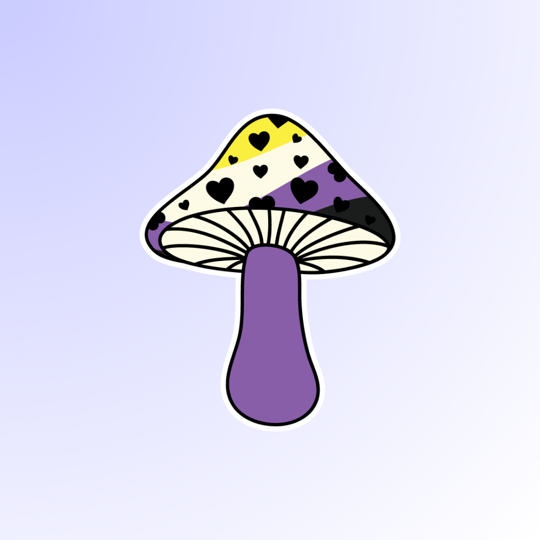 The Mushroom That’s All About Heartfelt Vibes Sticker