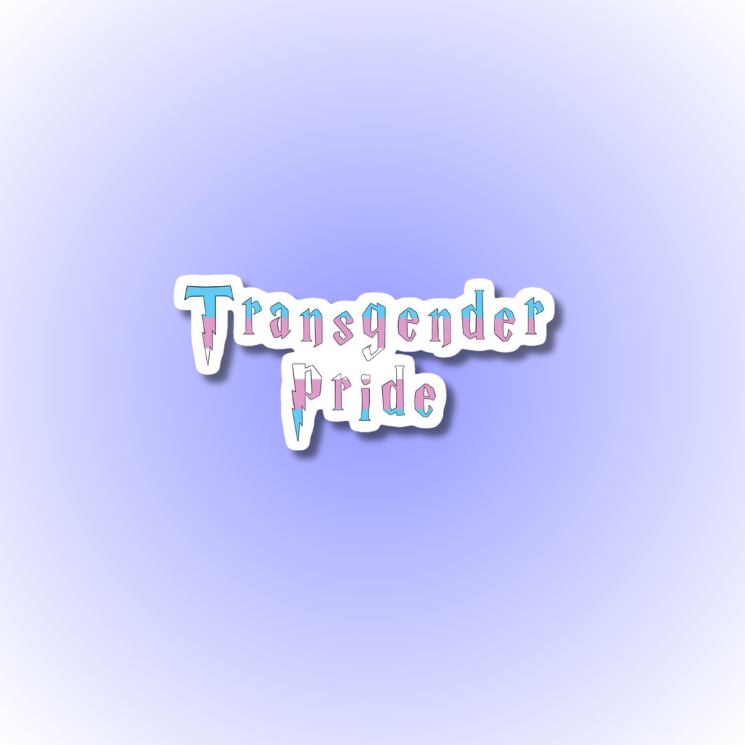 A vibrant transgender pride sticker featuring the colours of the transgender pride flag- light blue, light link and white, with a design symbolising inclusivity and empowerment- trans pride