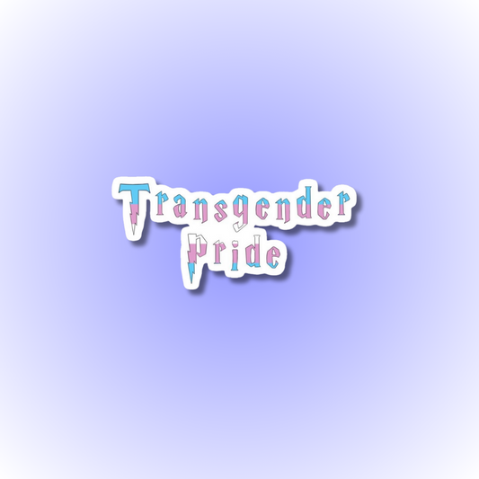 A vibrant transgender pride sticker featuring the colours of the transgender pride flag- light blue, light link and white, with a design symbolising inclusivity and empowerment- trans pride