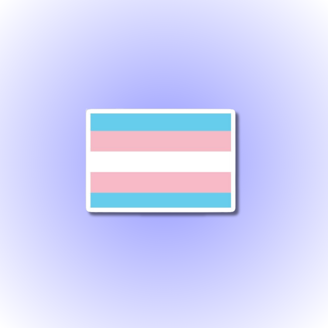 A vibrant transgender pride sticker featuring the colours of the transgender pride flag- light blue, light link and white, with a design symbolising inclusivity and empowerment- colours of pride 